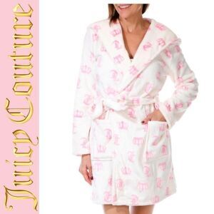 Juicy Couture JC Crown Logo Pattern Plush Collar Hooded Robe